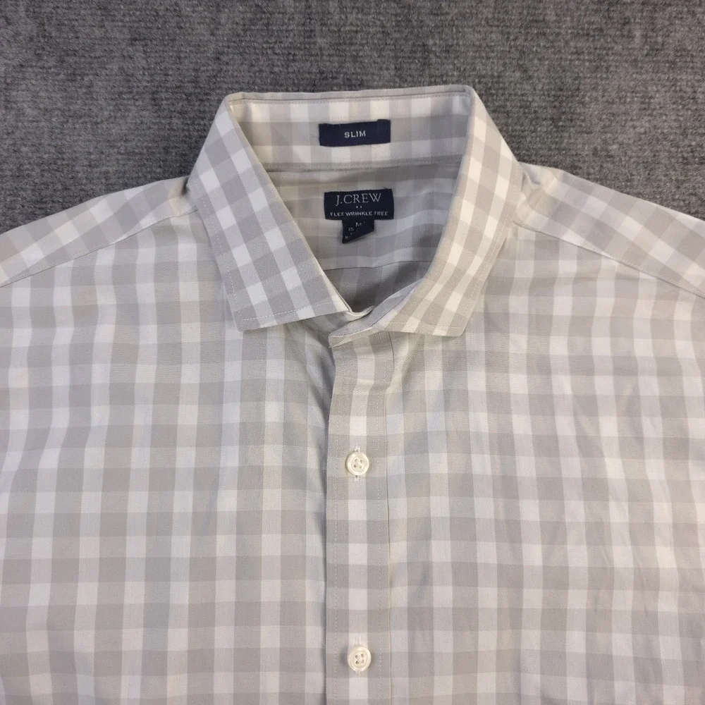 J Crew Flex Wrinkle Free Shirt Medium Slim Fit 15 15.5 Gray Plaid Long‎ Sleeve